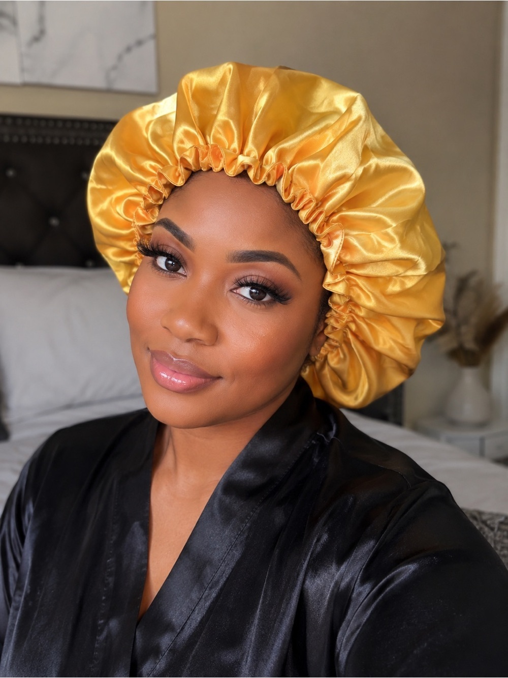 Golden Satin Hair Bonnet - Women’s Hair Accessory